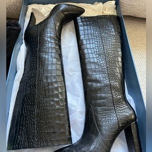 PAIGE Carmen Black Crocodile Tall Leather Boots
